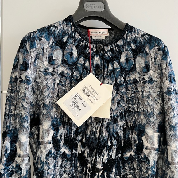 Alexander McQueen women's fitted cardigan, crystal jacquard blue - midnight blue - Picture 7 of 13